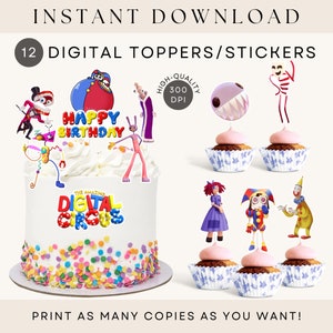 Amazing Digital Circus Cupcake Topper Digital Stickers INSTANT DOWNLOAD