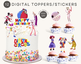Geweldige digitale circus cupcake topper digitale stickers INSTANT DOWNLOAD