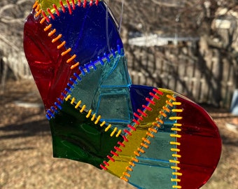 Stitched Fused Glass Heart