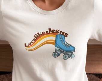 Retro Shirt for Women, 70s Roller Skating Tshirt, Tee for Teenage Girl, Christian Gift for Church, Plus Size Top for Spring and Summer