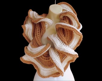 Latte Infinity Scarf Crochet Pattern - Cozy Mobius Cowl Scarf with Textured Ruffle Design