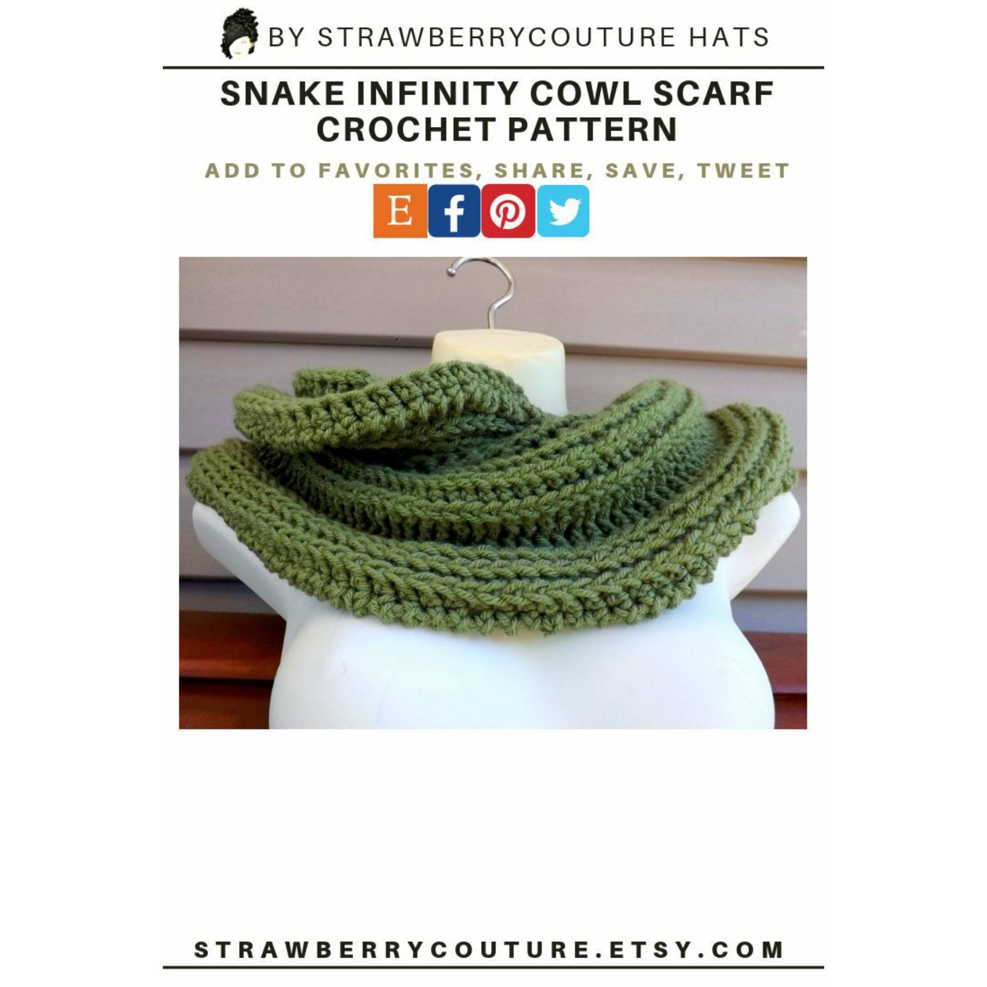 Snake Crochet Infinity Scarf Pattern Cowl Scarf Pattern Etsy