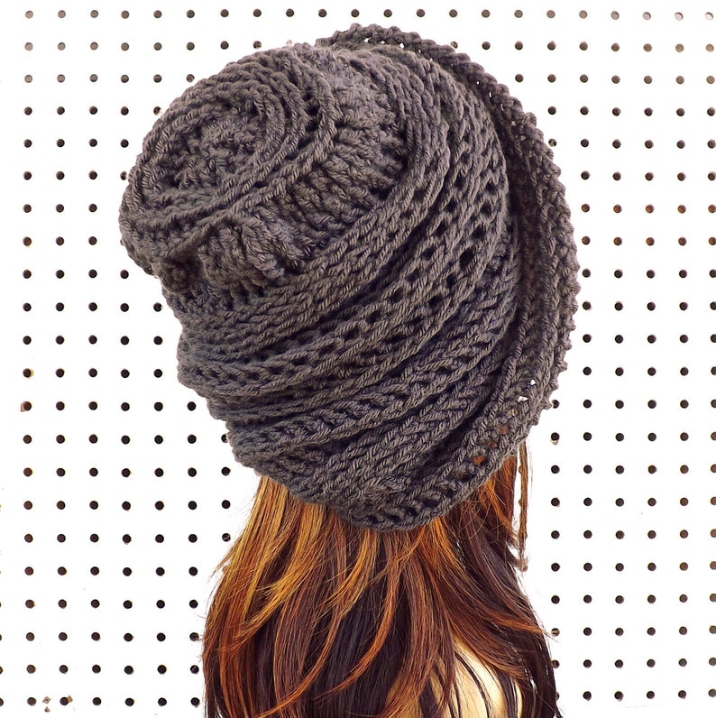 Judy Womens Crochet Cloche Hat Steampunk Style in Graphite Gray for Women Science Fiction Diagonal Wide Flap Brim Winter Accessories Gift