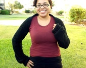 One Size Fitted Black Bolero Shrug with Thumb Holes, Knit Shrug with Long Sleeve Shrug that wear like Fingerless Gloves, Knit Shrug Bolero