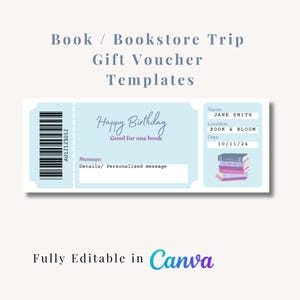 Book Voucher | Book Gift Coupon | Gift Certificate Template | Bookish Gift | Book Birthday Gifts| Editable Gift Certificate