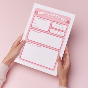 Book Club Printable | Book Review Handout | Book Club Report | Book Club Discussion | Pink | Printable | Digital Download