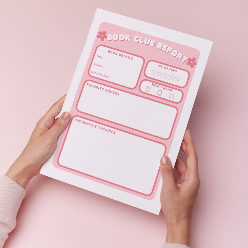 Book Club Printable | Book Review Handout | Book Club Report | Book ...