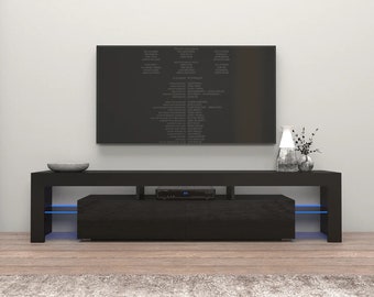 Black Modern TV Stand 79" W, LED Light with Remote Control, For TVs up to 90''