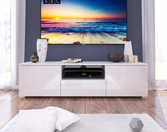 White Media Console For TVs Up To 70", Glossy Fronts, European Quality