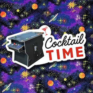Cocktail Time (x1) Premium Die Cut High Gloss Vinyl Waterproof Sticker Decal (4&quot; x 1.75&quot;) Retro Arcade Vibes!