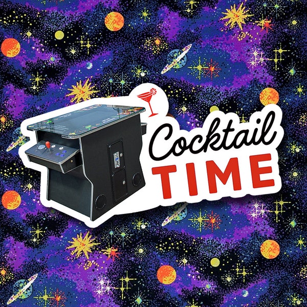 Cocktail Time (x1) Premium Die Cut High Gloss Vinyl Waterproof Sticker Decal (4" x 1.75") Retro Arcade Vibes!