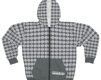 Official Quarter Drop Unisex Zip Hoodie (Gray) with Quarter Print and Logo! (XS, S, M, L, XL, 2XL)