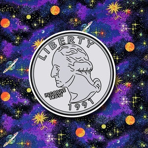 Jumbo USA Quarter (x1) Premium Die Cut High Gloss Vinyl Waterproof Sticker Decal (2.25&quot; x 2.25&quot;) Retro Arcade Vibes!