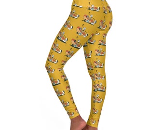Yellow Gold Graphic Glizzy at the Turn Golf Pattern Leggings - High Waisted Yoga Pants - Athletic Wear for Women