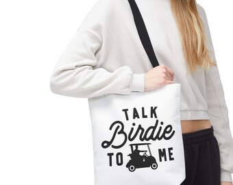 Talk Birdie To Me Golf Pun White Canvas Tote Bag - Funny Reusable Eco-Friendly Carryall, Shoulder Bag, Shopping Bag, Beach Tote, Grocery Bag