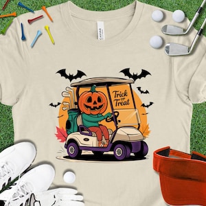 Zabawna koszulka golfowa na Halloween - koszulka z grafiką Jack-O-Lantern Golf Cart - prezent dla miłośnika golfa Matka jej upiorna dynia jesień
