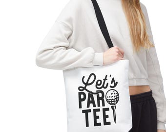 Let's Par Tee Pun Golf Canvas Tote Bag - Funny Reusable Eco-Friendly Carryall, Shoulder Bag, Shopping Bag, Beach Tote, Grocery Bag