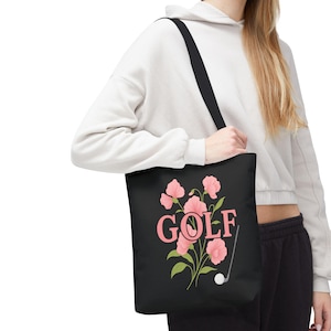 Floral Golf Tote Bag - Girl Golf Gift, Cute Golf Bag with Flowers, Feminine Golf Tote, Golfer Mom Present, Aesthetic Canvas Tote for Golfers
