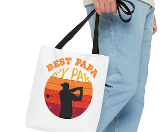 Best Papa By Par Pun Golf Canvas Tote Bag - Funny Reusable Eco-Friendly Carryall, Shoulder Bag, Shopping Bag, Beach Tote, Golfer Gift