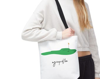 My Cup of Tee Golf Pun Canvas Tote Bag - Fun Reusable Eco-Friendly Carryall, Shoulder Bag, Shopping Bag, Beach Tote, Grocery Bag