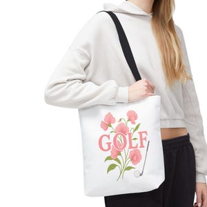 Floral Golf Tote Bag - Girl Golf Gift, Cute Tote with Flowers, Feminine Golf Tote, Golfer Mom Present, Aesthetic Canvas Tote for Golfers