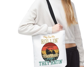 They See Me Rollin They Hatin Canvas Tote Bag - Funny Reusable Eco-Friendly Carryall, Shoulder Bag, Shopping Bag, Beach Tote, Golf Gift