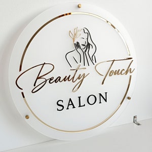 Round Acrylic Business Sign | Salon Sign | 3D Round Logo Sign for Beauty Salon | 3D Acrylic Sign | Personalized Business Wall Sign