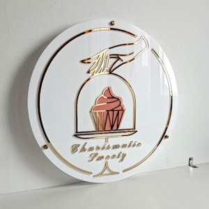 Acryl Business Schild für Bäckerei oder Kosmetiksalon, 3D Small Business Schild, Goldspiegel Acryl Logo Schild