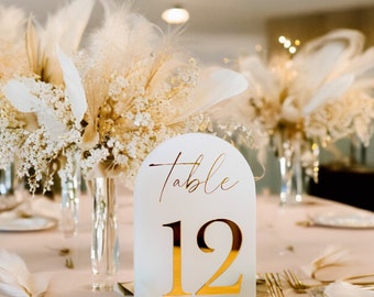 Frosted Acrylic Wedding Table Numbers | Modern Arched Table Numbers for Wedding and Events | Elegant Wedding Stationery