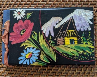 Vintage Carved Polish Photo Album Zakopane Pamiatka Name Day Goral Painted Wood Covers