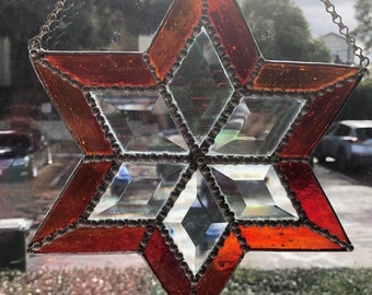 Orange Star with Clear Diamond Beveled glass ... 8.5 inches wide x 8.5 inches long...