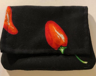 CHILI PEPPERS Cotton Fabric Wallet, with 3 Pockets for Credit Cards, Coins & Paper Money, Wonder Wallet by Lazy Girl Designs