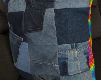 Batik-Patchwork-Kissenbezug: Recycled Jeans, 20x20
