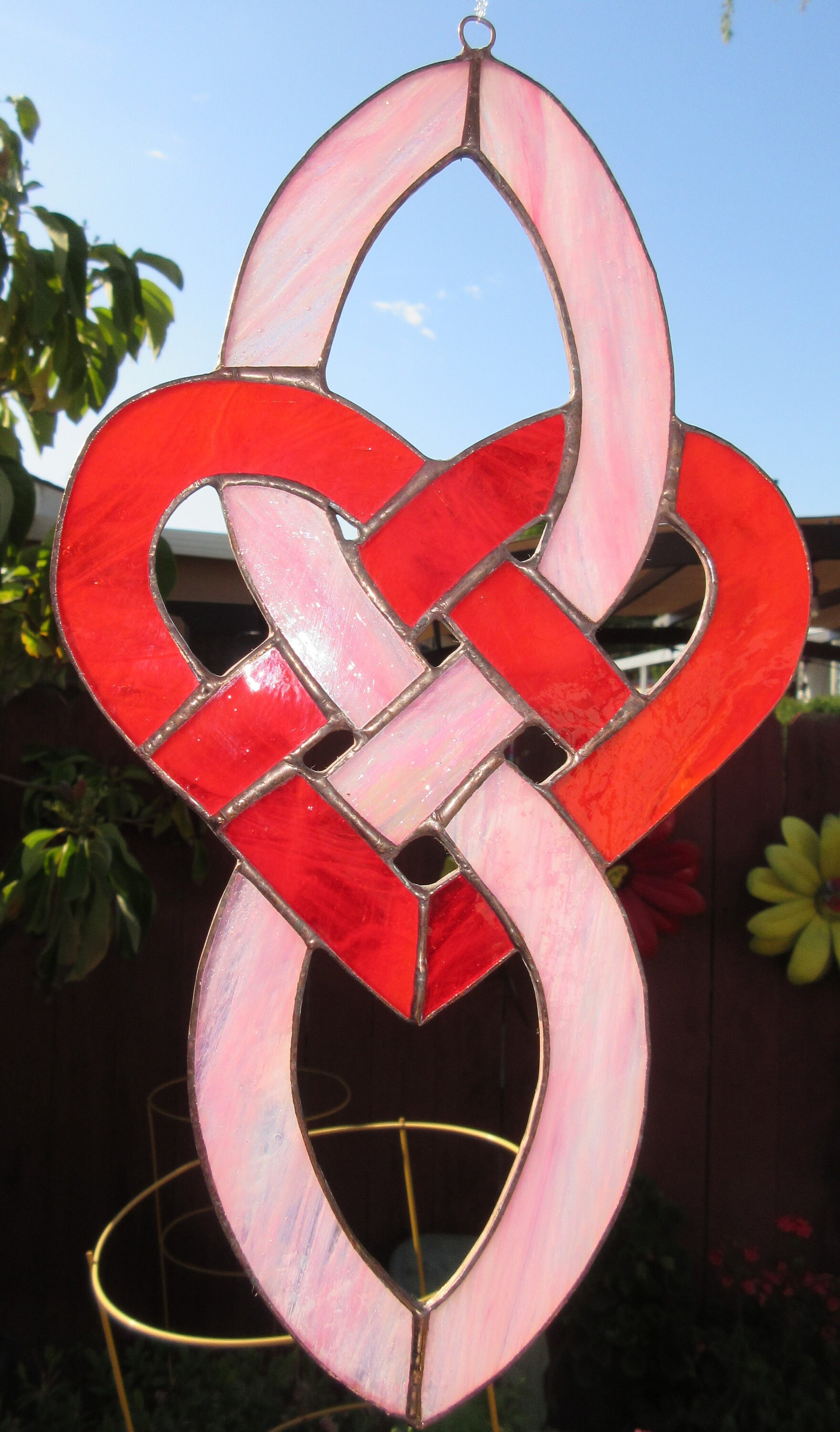 Stained Glass Heart in Dark Red/White Swirl makes perfect lover's gift