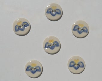 Six Ceramic Art Buttons, Handmade and Hand Painted Iris, Food Safe Glaze
