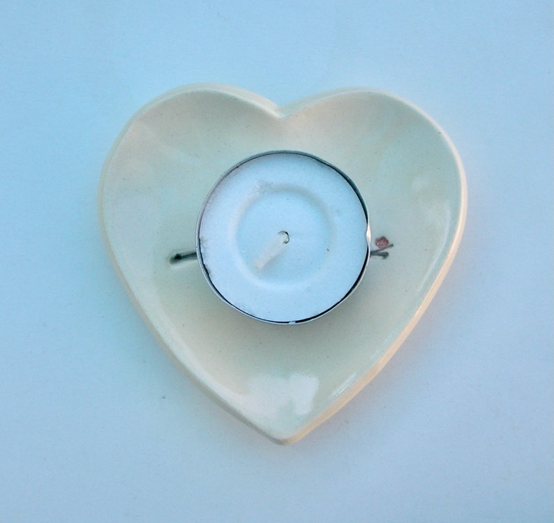 Your Choice of Ceramic Heart Ring Dish, wedding favor, Jewelry Dish/Teabag Holder, Hand Built Hand Painted, Blue Love Birds, Free Shipping image 6