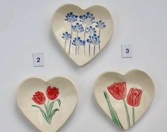 Your Choice of Ceramic Tea bag /Spoon rest Dish, Hand Built Hand Painted Tulip and Queen Anne's Lace, Free Shipping