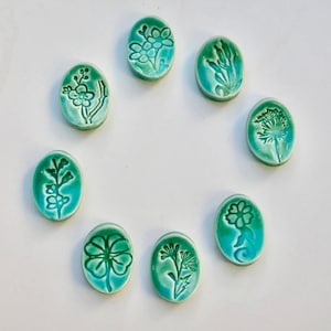 Set of Eight,  Ceramic Chopstick Rests / Pen Rests, Flower garden, Handmade, Food Safe