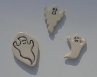 Set of Three Halloween Decoration Magnets,  Ceramic Refrigerator Magnets, Handmade, Hand Painted, Food Safe Glaze