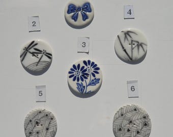 Set of Three Large Porcelain Art Buttons, Handmade and Hand Painted, Your Choice