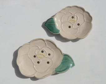Ceramic Soap Dish, Footed, Handmade, Slab Built Soap Dish, Your Choice, Magnolia