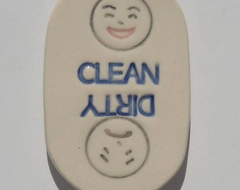 Ceramic Dishwasher Magnet, Clean, Dirty, Smiley Face, Handmade and Hand Painted