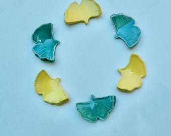 Set of Six, Ceramic Chopstick Rests / Pen Rests, Ginkgo, Handmade and hand painted