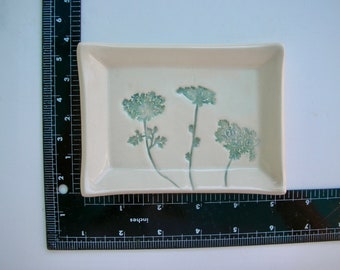Ceramic Rectangle Plate/Dish, Handmade Hand Painted, Queen Ann's Lace
