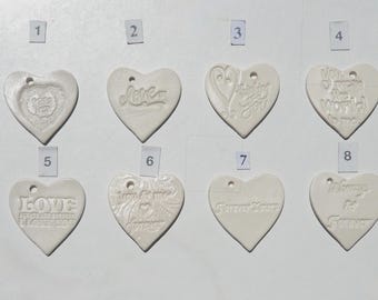Set of Three, Ceramic Heart Ornaments/Tags, Love Ornaments, Handmade, Food Safe