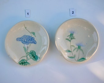 Your Choice of Ceramic Spoon rest Dish, Hand Built Hand Painted Morning glory or  Thistle Flower, Free Shipping