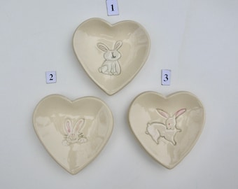 Your Choice of One Heart Plate, Bunny Ring/ Teabag Holder, Hand Built and Hand Painted, Free Shipping