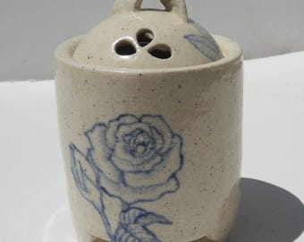 Ceramic Incense Holder for Cone Holder, Hand Build and Hand Painted Rose with Food Safe Glaze