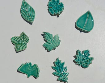 Set of Eight, Ceramic ChopStick/ Pen Rests, Hand Made, Leaf Variety, Food Safe