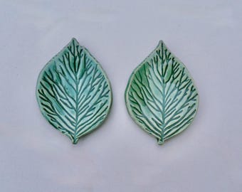 Set of Two Ceramic Mini Plate, Jewelry Holder/Teabag Holder/Spoon Rest, Leaf
